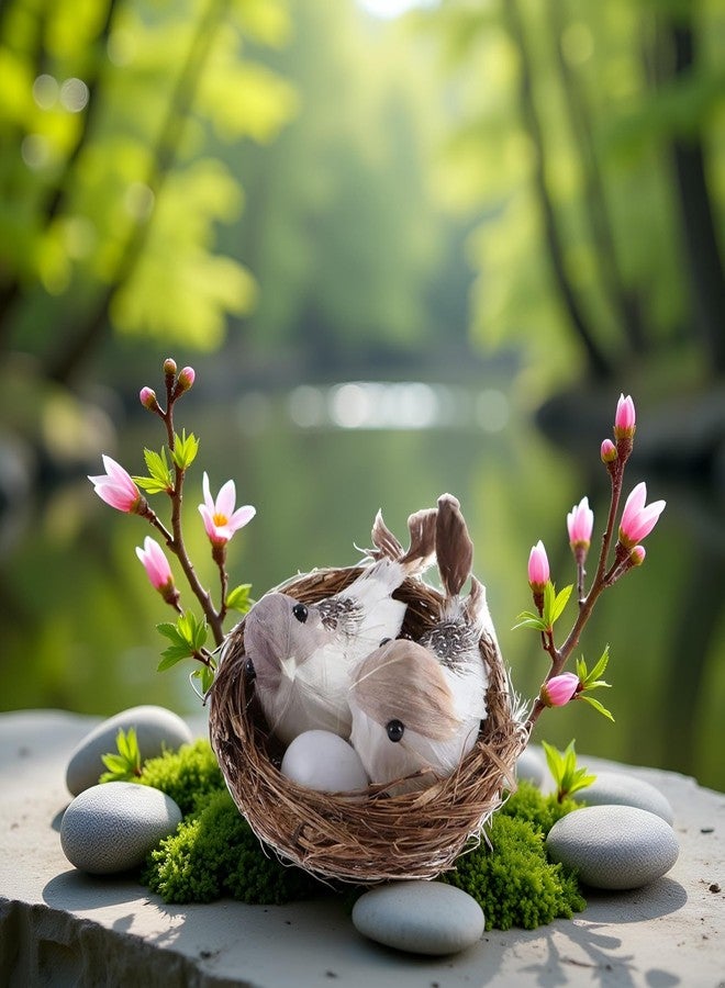WaigN 1 Set Simulation Bird Nest with Bird and Eggs Decor, Fake Foam Feather Birds, Artificial Birds, for DIY Craft Tree Decoration Artificial Plants and Flowers, Home Decor, Decorations - Image 5